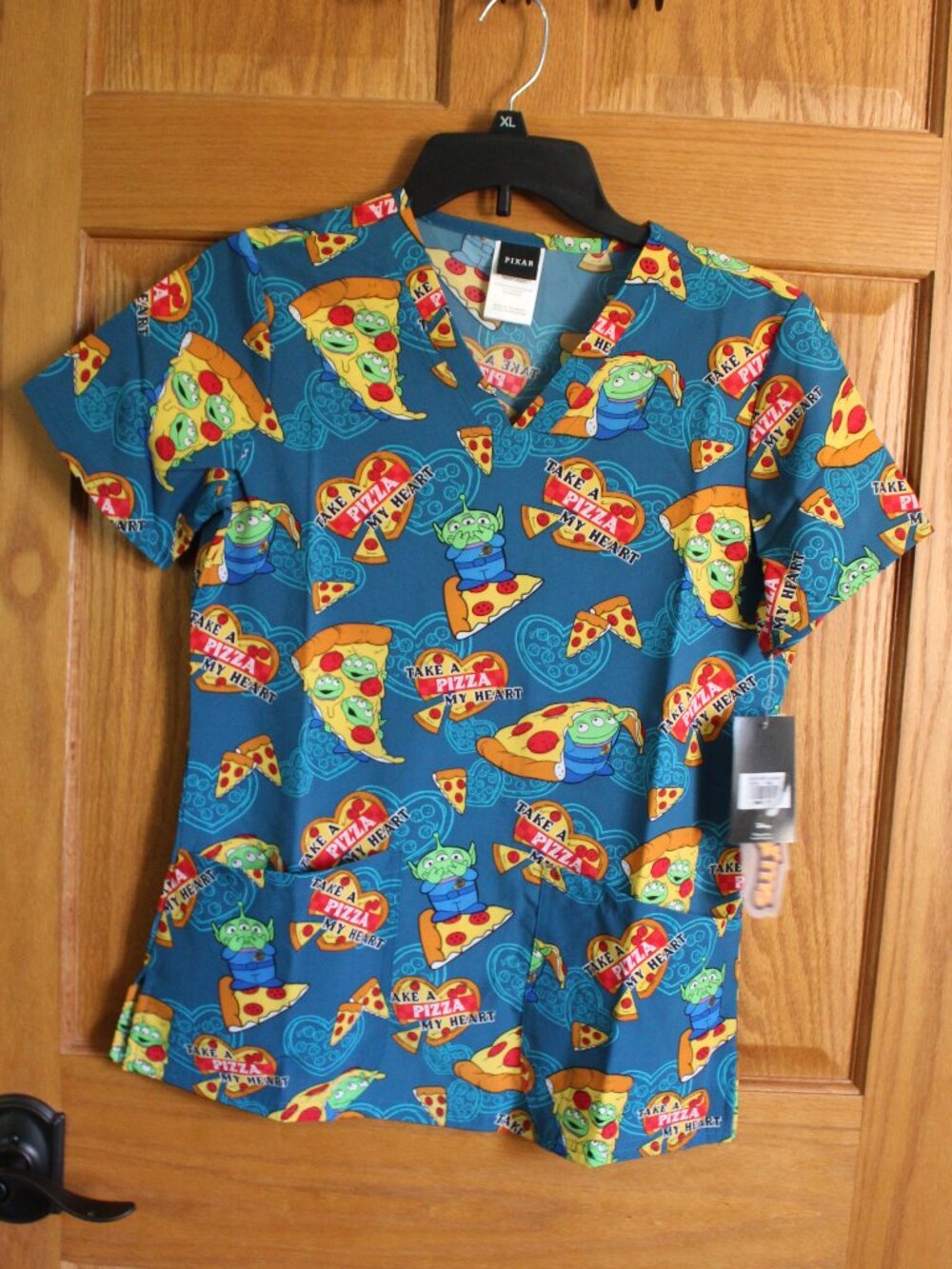 Toy Story Aliens Pizza Women's Scrub Top - Size XS - Disney Pixar - NWT